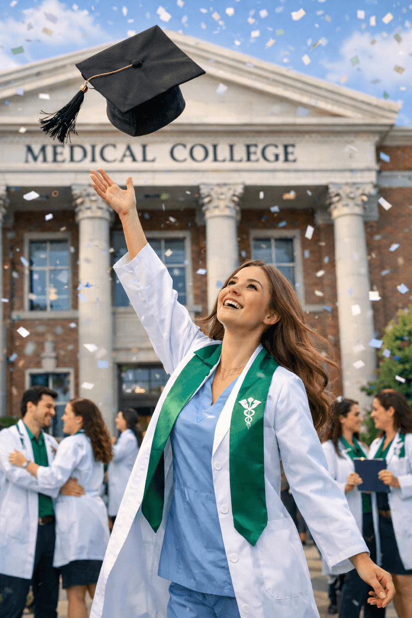 Medical student celebrating graduation